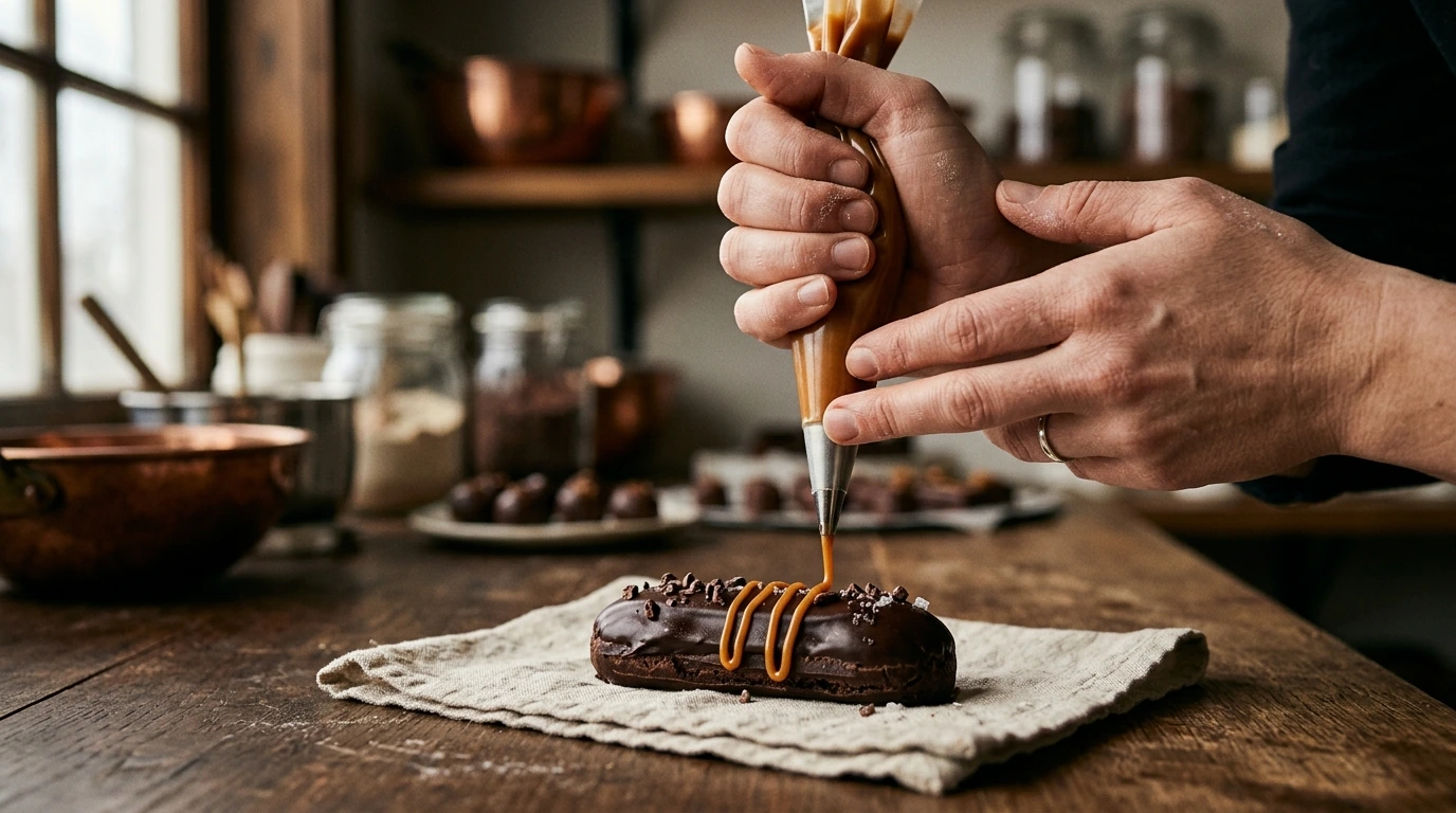 Artisan chocolatier souriant avec ses outils