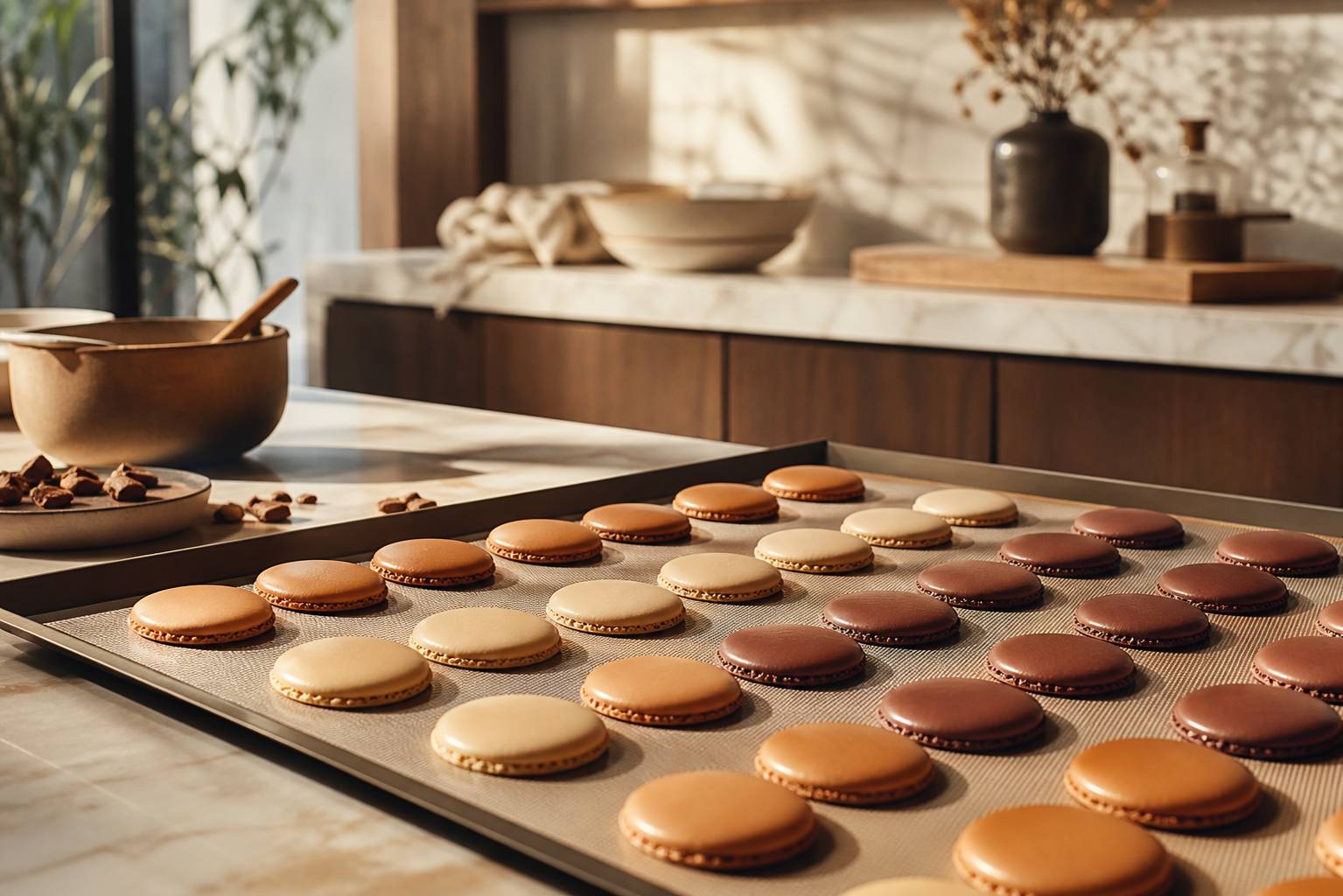 Coques de macarons sur plaque, meringue française et italienne comparées