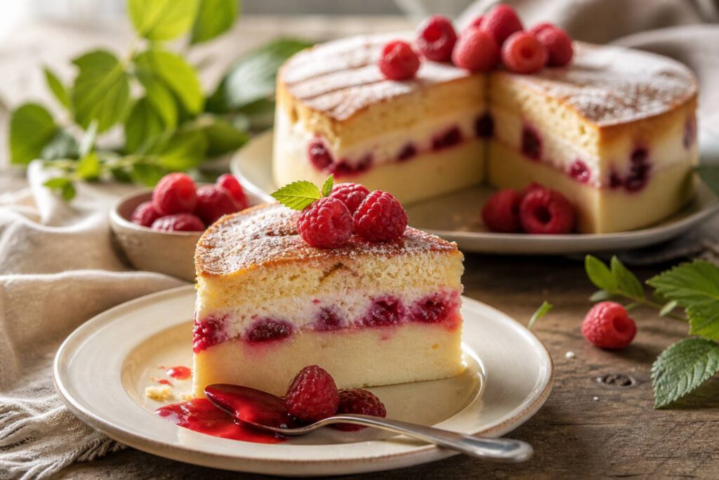 Délice surprise : le gâteau magique à la framboise, une douceur en trois couches, Gâteau
