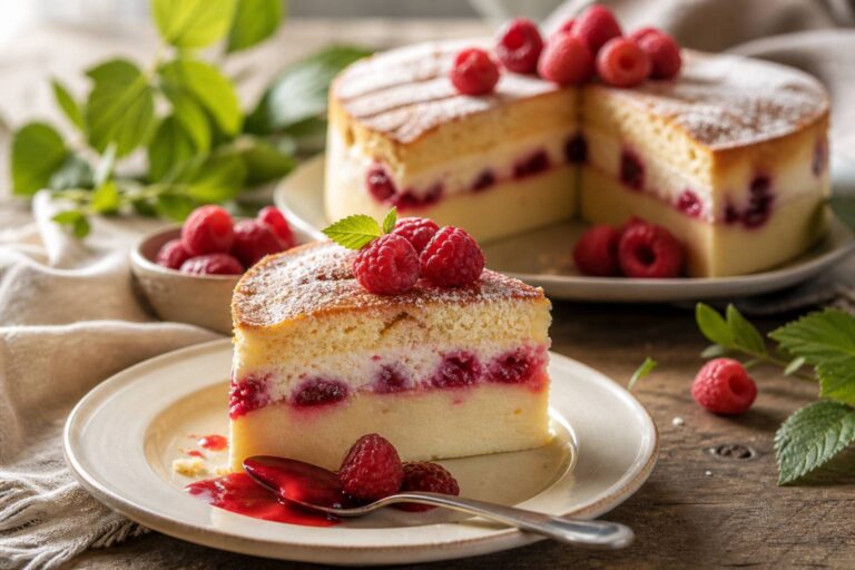Délice surprise : le gâteau magique à la framboise, une douceur en trois couches