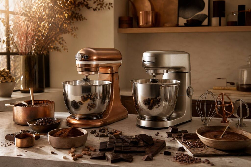KitchenAid et Kenwood côte à côte, comparaison de robots pâtissiers