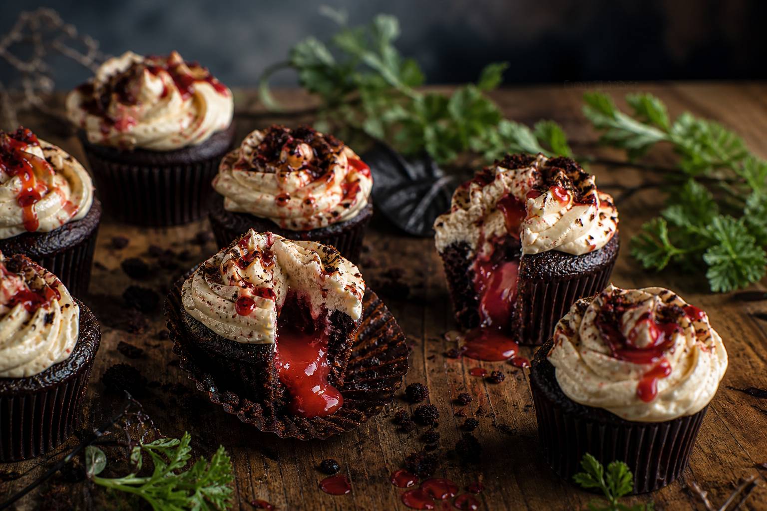Cupcakes Macabres pour une Halloween Sanglante, Cupcakes macabres au cœur coulant rouge : architecture d’un 