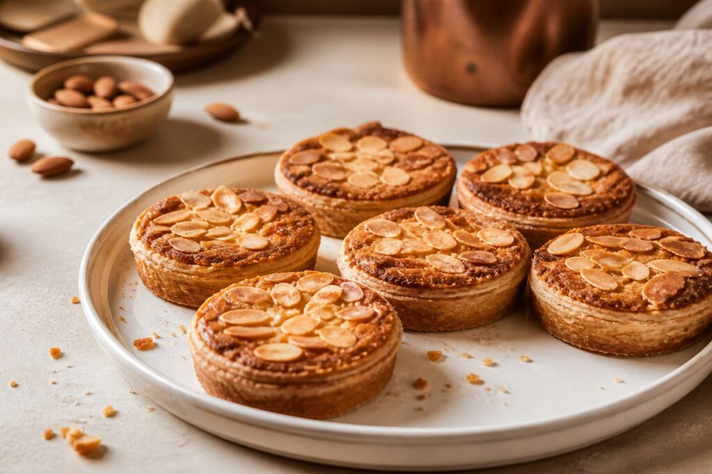 Tartelettes amandine dorées aux amandes effilées sur une assiette