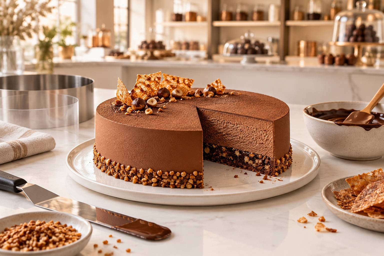 Illustration éditoriale du sujet : Délice aérien : Gâteau mousse au chocolat irrésistible