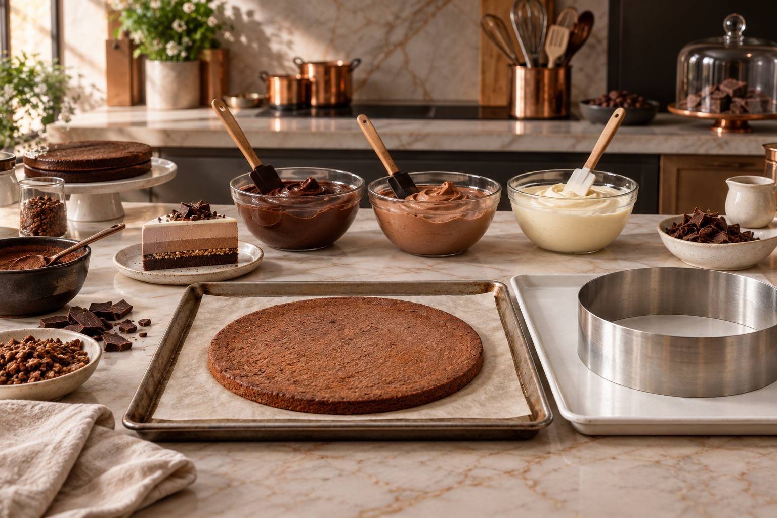 Illustration éditoriale du sujet : Délice chocolaté : l'entremets aux trois chocolats