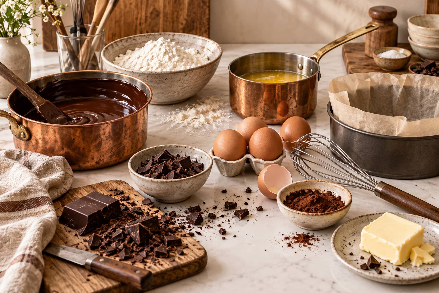 Gateau au chocolat fondant avec coeur coulant sur une grille de patisserie