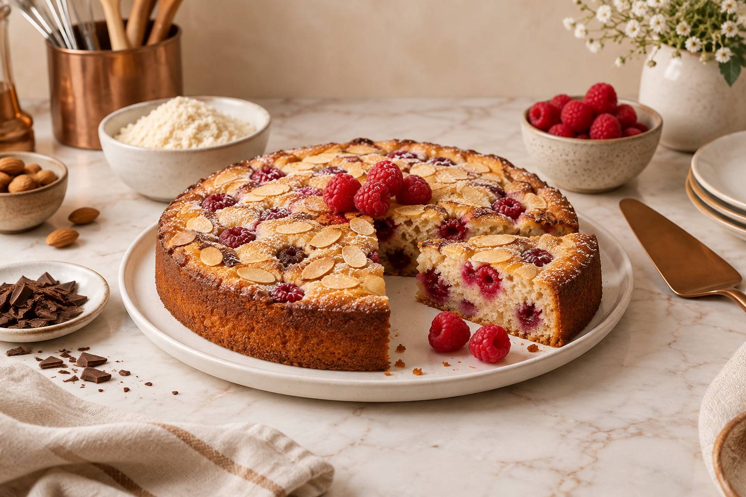 Illustration éditoriale du sujet : Délice fondant : le financier aux framboises, une douceur fruitée irrésistible