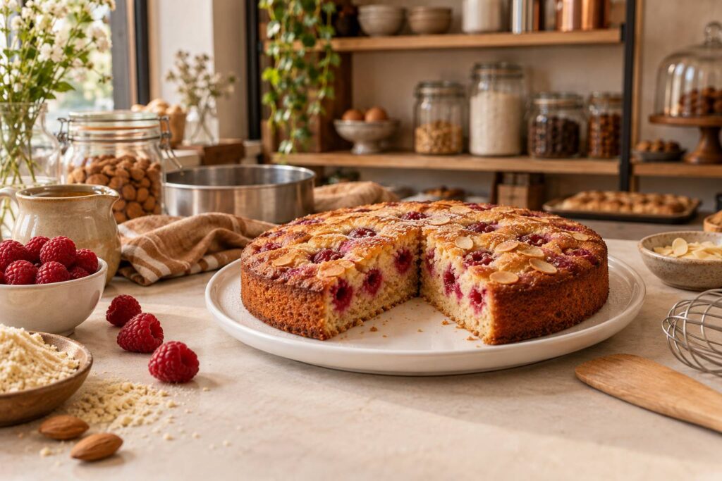 Illustration éditoriale du sujet : Délice fondant : le financier aux framboises, une douceur fruitée irrésistible
