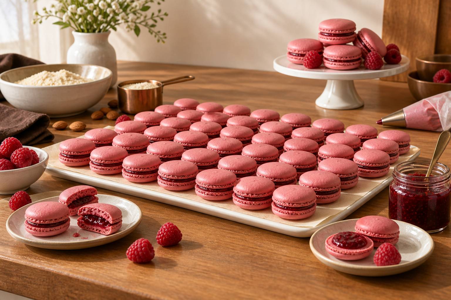 Illustration éditoriale du sujet : Délice fruité : macarons fondants à la framboise