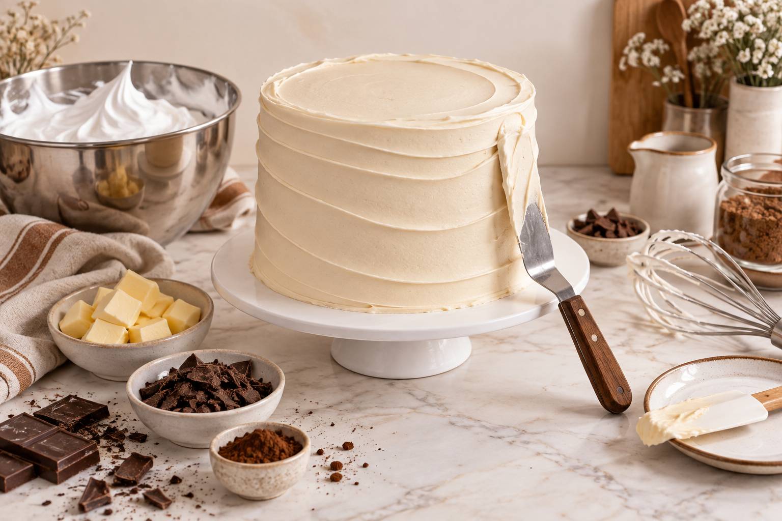 Illustration éditoriale du sujet : Délicieuse crème au beurre légère à la meringue suisse : la recette parfaite pour vos desserts
