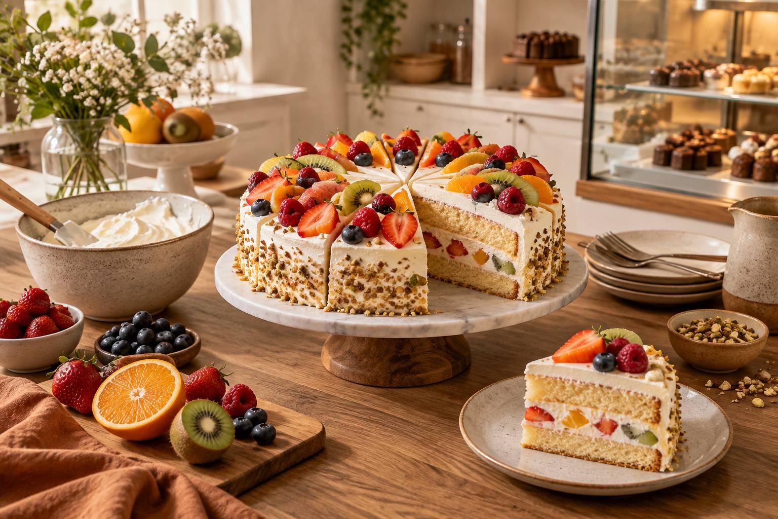 Illustration éditoriale du sujet : Délicieuse recette simple de gâteau aux multiples fruits