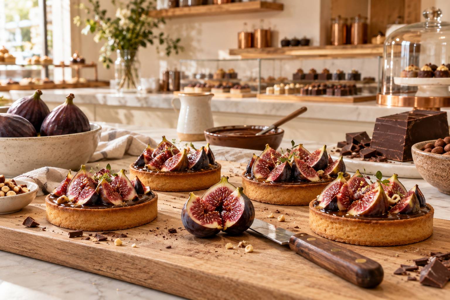 Illustration éditoriale du sujet : Délicieuses tartelettes aux figues fraîches, entre douceur et fraîcheur