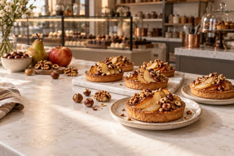 Délicieuses tartelettes gourmandes aux pommes, poires et éclats de noix
