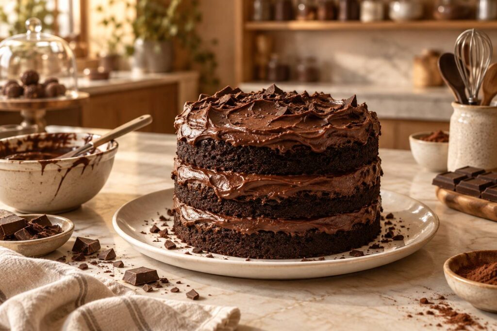 Illustration éditoriale du sujet : Matilda Cake : le gâteau au chocolat devenu la star des réseaux sociaux !