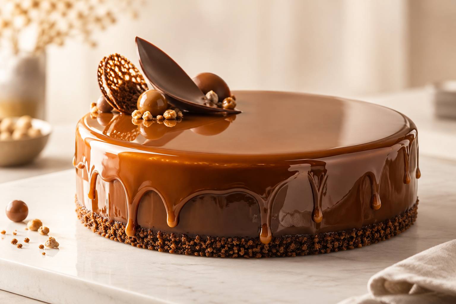 Glacage miroir brillant coulant sur un entremets