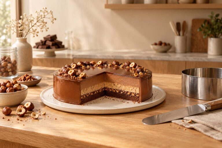 Délice lacté : entremets fondant aux noisettes et chocolat au lait